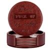 Funny Coasters, Thipoten 6 Pcs Leather Coasters with Holder, Perfect Housewarming Hostess Gifts, Protect Furniture from Water Marks Scratch and Damage(6Pcs, Coffee) view 1
