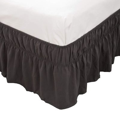 Amuze Bedding Wrap Around Bed Skirts, Easy On/Easy Off 100% Organic Cotton Elastic,400 Thread Count,Solid Dust Ruffled Bed Skirt- Bed Wrap with 15 Inch Tailored Drop,(King,Elephant Gray)