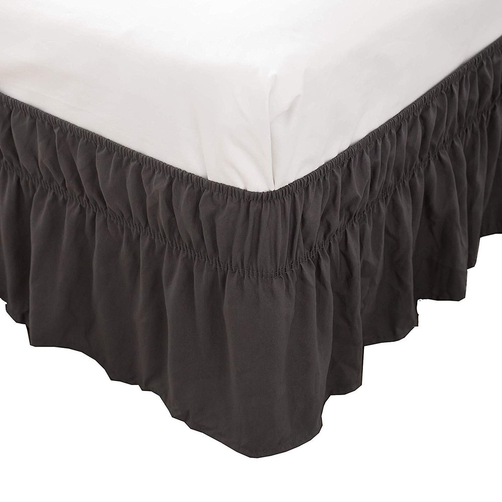 Amuze Bedding Wrap Around Bed Skirts, Easy On/Easy Off 100% Organic Cotton Elastic,400 Thread Count,Solid Dust Ruffled Bed Skirt- Bed Wrap with 15 Inch Tailored Drop,(King,Elephant Gray)
