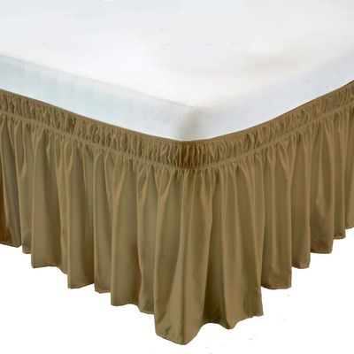 Amuze Bedding Wrap Around Bed Skirts, Easy On/Easy Off 100% Organic Cotton Elastic,400 Thread Count,Solid Dust Ruffled Bed Skirt- Bed Wrap with 15 Inch Tailored Drop,(Twin/Full,Taupe)