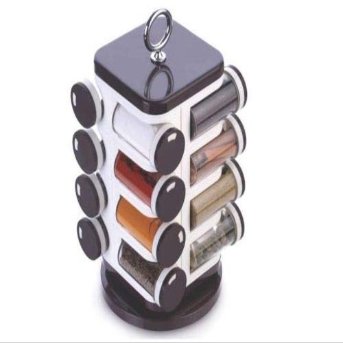 Ganesh Revolving Spice Jar Set 16 pcs Stand Color May Vary Masala Rack Spice