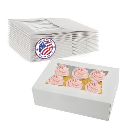 MT Products Cupcake Boxes 8" x 5.75" x 2.5" - Auto Pop-Up Bakery Boxes with Window (Pack of 25) - Made in the USA