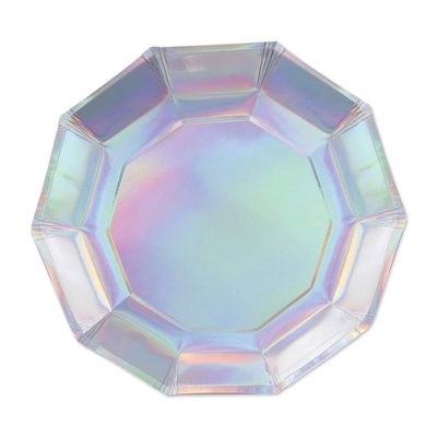 Beistle Pack of 12 Silver Iridescent Decagon Party Paper Plates 7