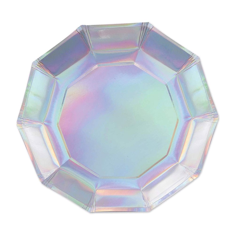 Beistle Pack of 12 Silver Iridescent Decagon Party Paper Plates 7