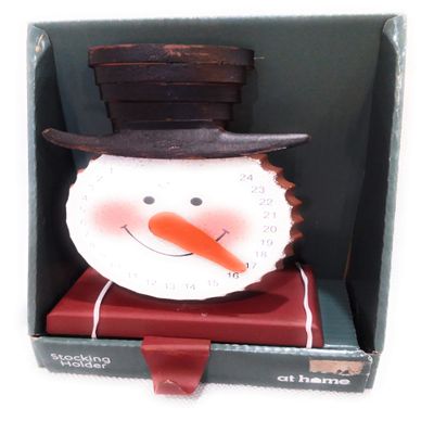 At Home Brown Metal Christmas Stocking Weighted Holder (Bottle Cap Snowman)
