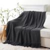 BATTILO HOME Dark Grey Throw Blanket for Couch, Knit Charcoal Throw Blanket Versatile for Chair, 60 x 80 Inch - Super Soft Warm Grey Blanket with Tassels for Bed, Sofa and Living Room view 2