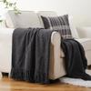 BATTILO HOME Dark Grey Throw Blanket for Couch, Knit Charcoal Throw Blanket Versatile for Chair, 60 x 80 Inch - Super Soft Warm Grey Blanket with Tassels for Bed, Sofa and Living Room view 3