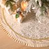 Valery Madelyn Christmas Tree Skirt for Tree Decorations, 48 Inch Fabric White Gold Small Xmas Velvet Tree Skirt with Embroidery Baroque Pattern & Pleated Border for Tree Merry Christmas Party Decor view 2