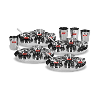 SUMEET Stainless Steel Royal Dinner Set (24 Pieces, Silver), Solid, Geometric