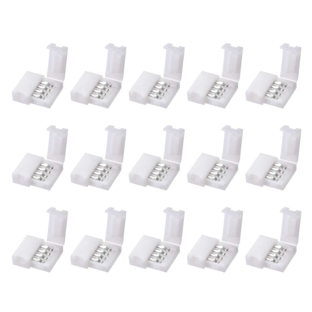 uxcell 15Pcs 10mm 4P LED Strip Connector Solderless for 5050 Strip to Strip