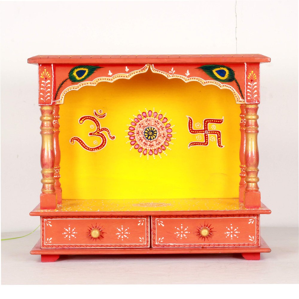 Home and Bazaar Rajasthani Ethnic Handcrafted Wooden Temple/Mandir/Pooja Ghar/Mandapam