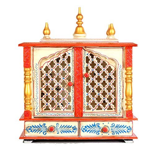 Home and Bazaar Rajasthani Ethnic Handcrafted Wooden Temple/Mandir/Pooja Ghar/Mandapam (Multicolor16)