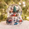 Musical Village Rotating Train White 6 inch Resin Holiday Wind Up Snow Dome view 2