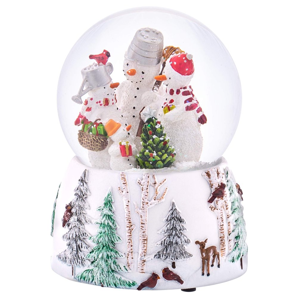 Roman 5.75-Inch Musical Snowman Family Glitterdome  100mm Wind-Up Christmas Snow Globe, Holiday Home Dcor, Gift for Winter & Snowman Lovers