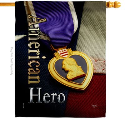 Breeze Decor H108407-P3 Purple Heart Hero Americana Military Impressions Decorative Vertical 28" x 40" House Flag