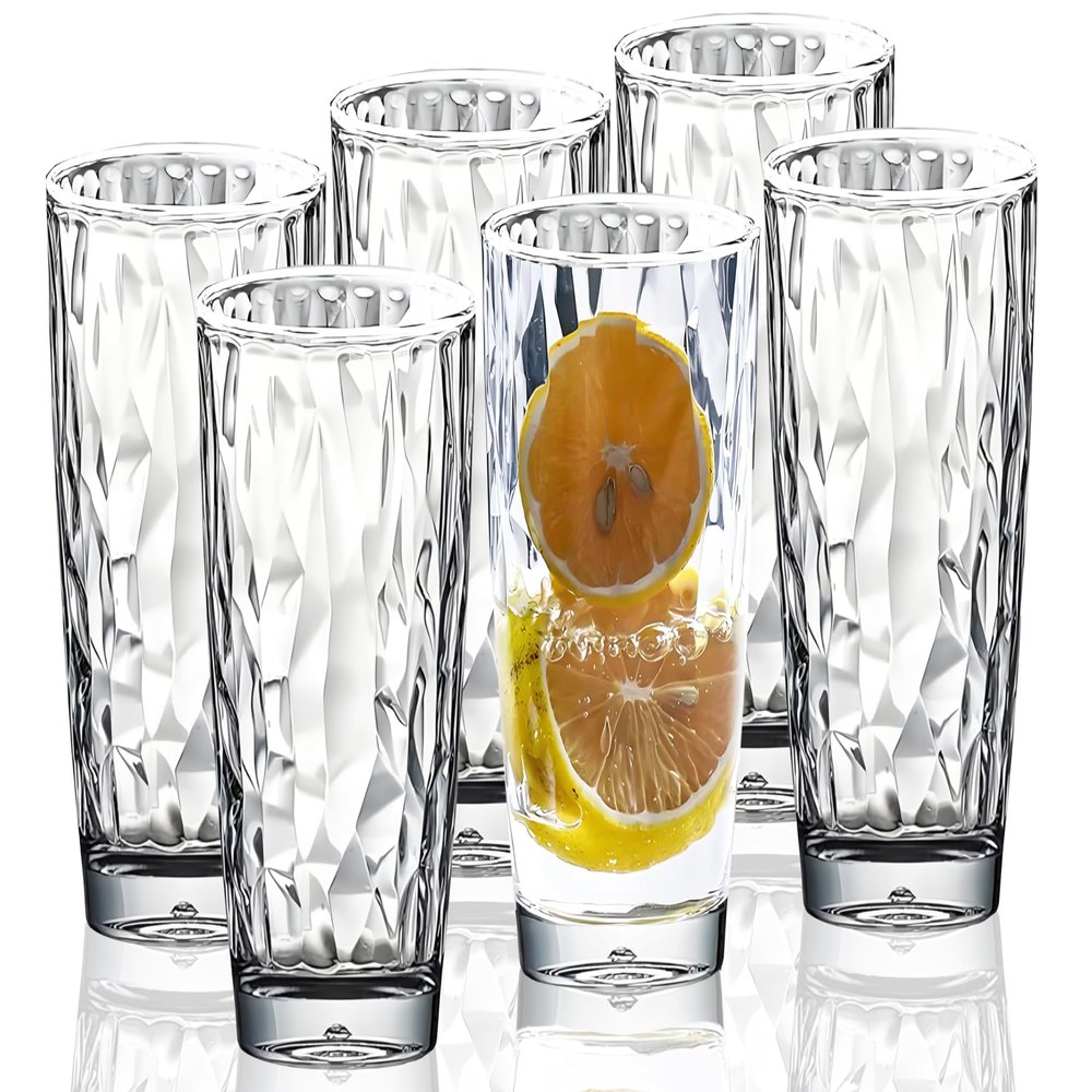 VEILEDGEM 15 Oz Unbreakable Tritan Drinking Glasses Shatterproof Acrylic Glasses Drinkware BPA Free Hard Plastic Cups Reusable Kitchen Water Glasses Drinking Set of 6 (Clear)