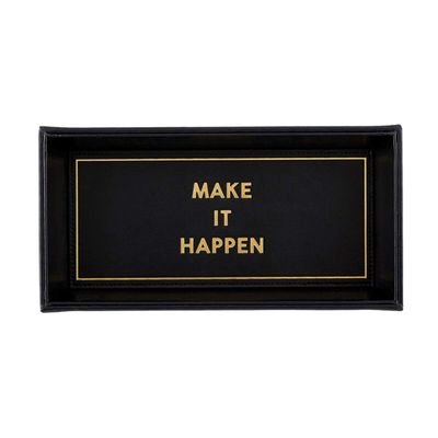 Creative Brands The Heartfelt Collection Black and Gold Vegan-Leather Valet Tray, 10 x 5-Inches, Make It Happen