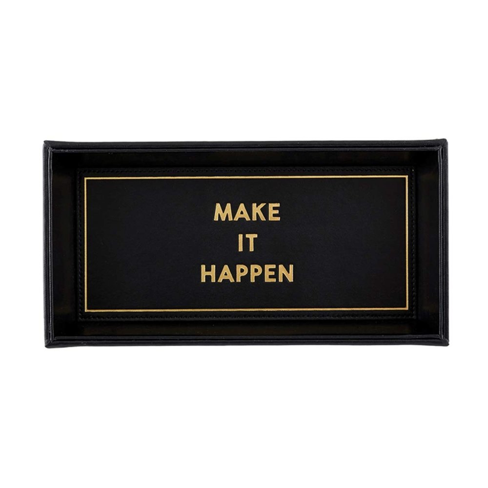 Creative Brands The Heartfelt Collection Black and Gold Vegan-Leather Valet Tray, 10 x 5-Inches, Make It Happen