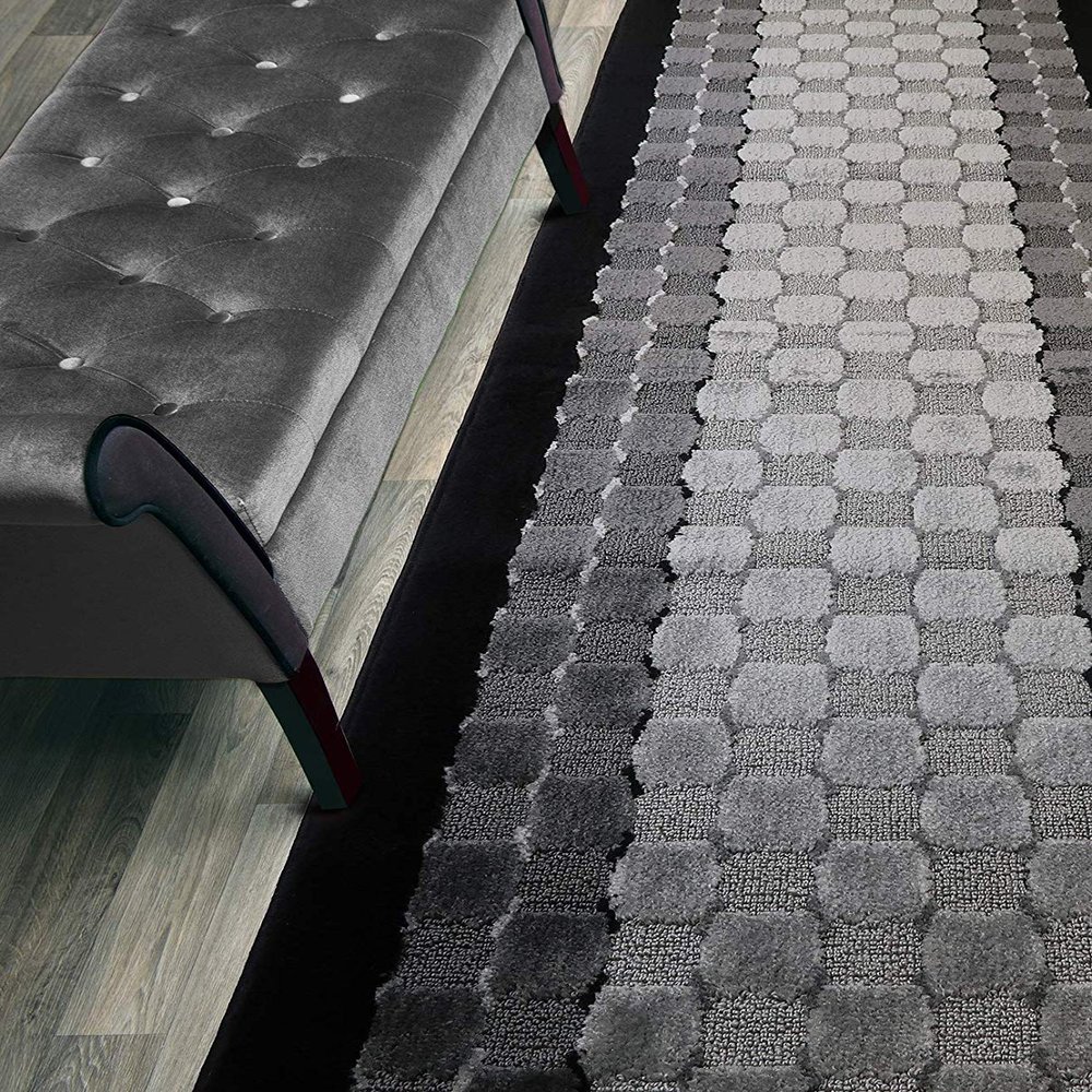 12 ft Long Non-Slip Washable Carpet Runner Rug with Rubber Backing, Custom Floor Mat for Kitchen Hallway Stairs Bedroom Bathroom Entryway, Checkered Black - Grey, Your Choice of Length, (26" X 12')