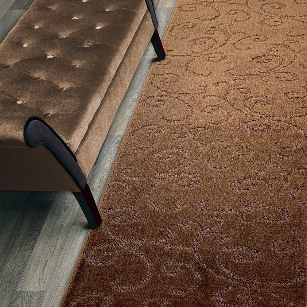 15 Ft Extra Long Non-Slip Washable Carpet Runner Rug with Rubber Backing (26" X 15'), Custom Floor Mat for Kitchen Hallway Stairs Bedroom Bathroom Entryway, Your Choice of Length, Scroll Brown