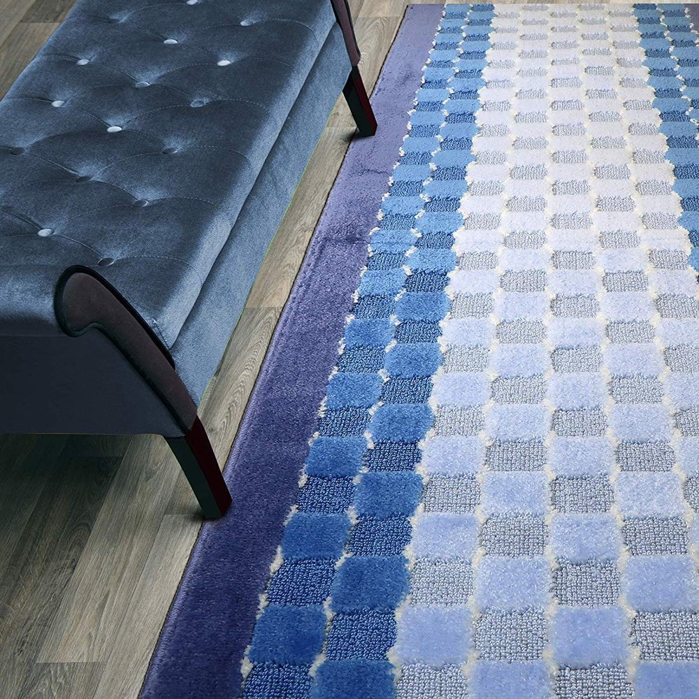 11 ft Non-Slip Blue Hallway Kitchen Runner Rug, 2'2" X 11' Washable Carpet - Rubber Backed, Custom Size Floor Mat for Stairs Bedroom Bathroom Entryway, Flexible Length Options