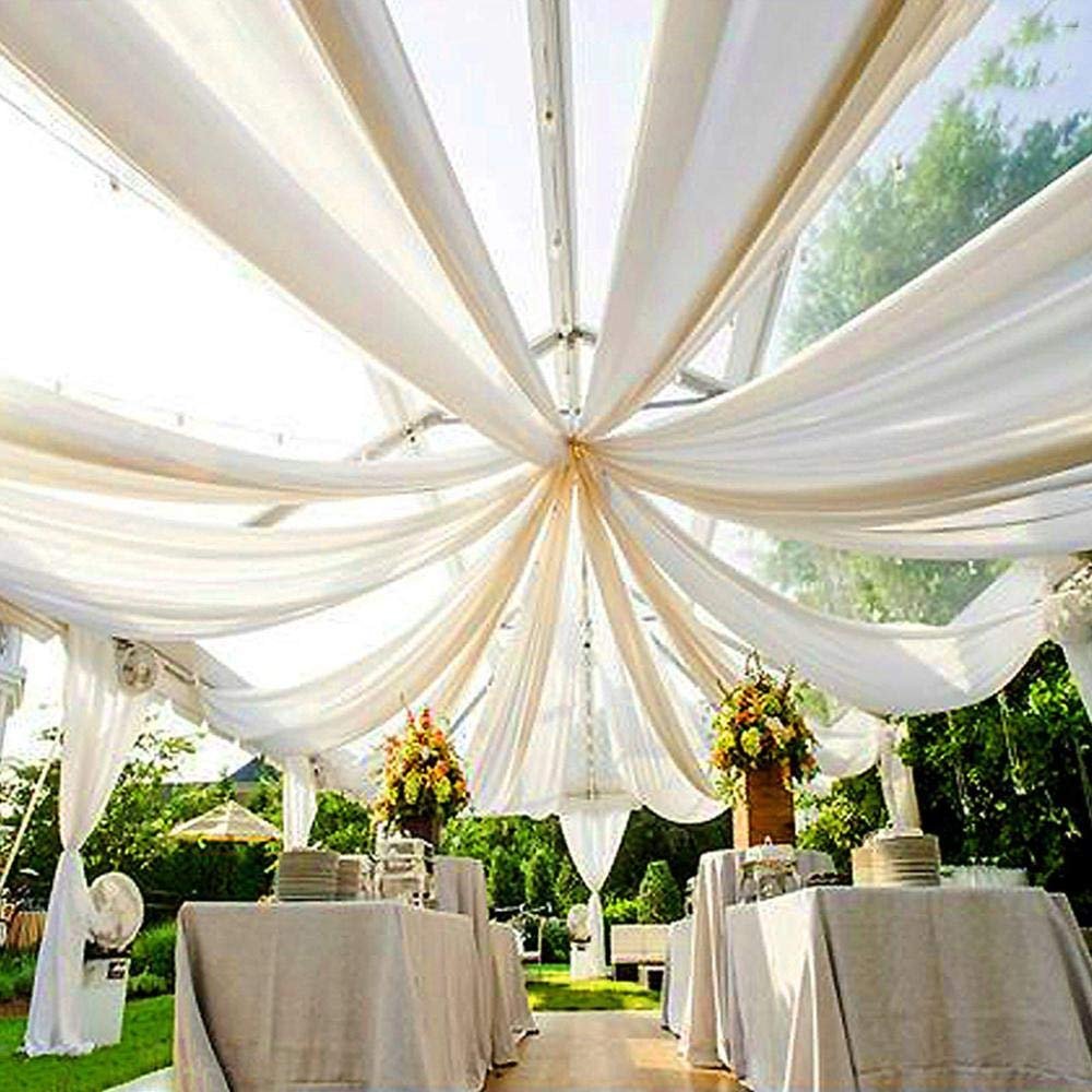AK TRADING CO. 120" Wide (10Ft Wide) IFR Voile Ceiling Drapes Sheer Curtain Panels with 4" Pocket for Wedding Venues, Banquet Halls, Corporate Events & Photobooth - White, 10 ft x 20 ft