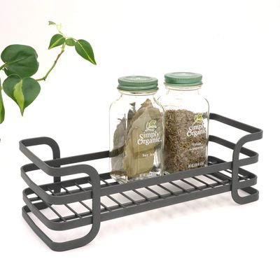 Decorative Metal Kitchen Counter Seasonings & Spices Organizer Tray, Tabletop Condiment Storage Caddy, Succulent Planter Display Rack (Industrial Grey/Gray)