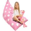 Aubliss Stuffed Animal Storage Bean Bag Chairs Cover, 50"x 35" Extra Large Bean Bags Chair for Kids & Adults, Beanbag Toy Storage for Boys Girls - Premium Cotton Canvas Pink Dot view 1