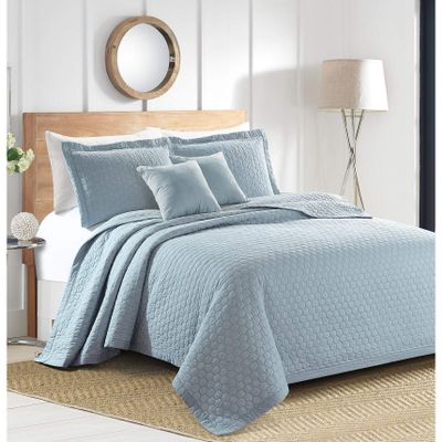 Sherry Kline Rombo Embroidered 3-Piece Quilt Set Light Blue King