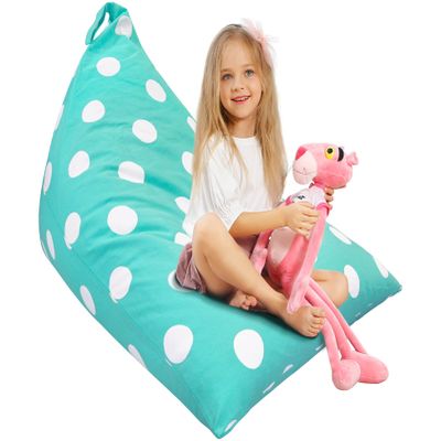 Aubliss Stuffed Animal Storage Bean Bag Chair Cover, 50"x 35" Extra Large Bean Bags for Kids & Adults, Beanbag Toy Storage for Boys Girls - Premium Cotton Canvas Aqua Dot