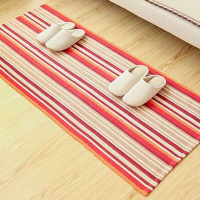 71"x90" Colorful Striped Cotton Area Rug Hand Woven Reversible Floor Rug Pure Tassels Throw Rugs Door Mat Laundry Room Rug with Non-Slip Pads Indoor Area Rugs Tablecloth Runner Bathroom