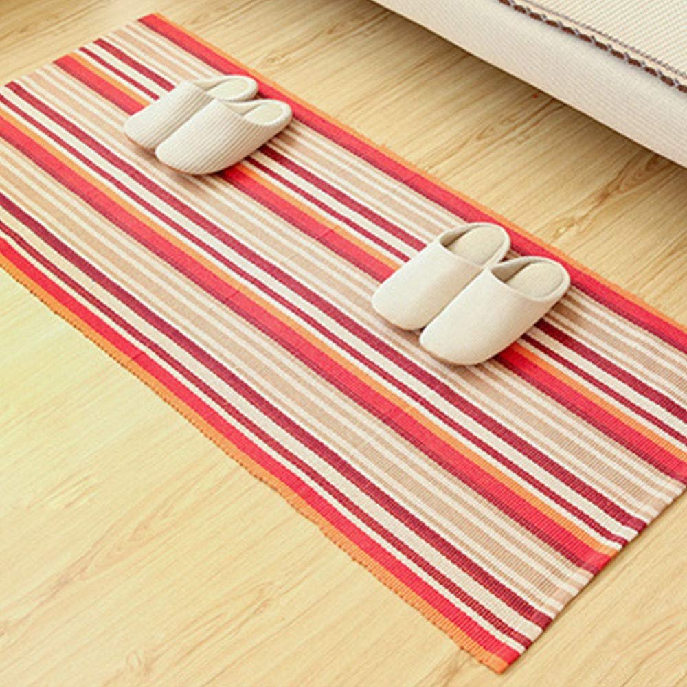 71"x90" Colorful Striped Cotton Area Rug Hand Woven Reversible Floor Rug Pure Tassels Throw Rugs Door Mat Laundry Room Rug with Non-Slip Pads Indoor Area Rugs Tablecloth Runner Bathroom