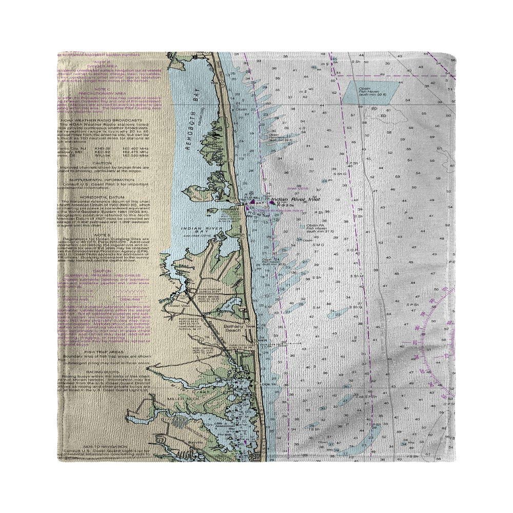 Betsy Drake Bethany Beach, DE Nautical Map Kitchen Towel