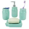 4-Piece Ceramic Mason Jar Bathroom Set (White), By Home Basics | Beautiful and Contemporary Design Bathroom Accessory Sets | Bath Accessories For Bathroom | Includes Soap Dish, Tumbler, Toothbrush Holder, and Lotion Dispenser view 1