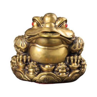 Chinese Fengshui Brass Gold Money Frog Three Legged Toad Statue Attract Wealth Business Gift Home Car Devoration (XL)