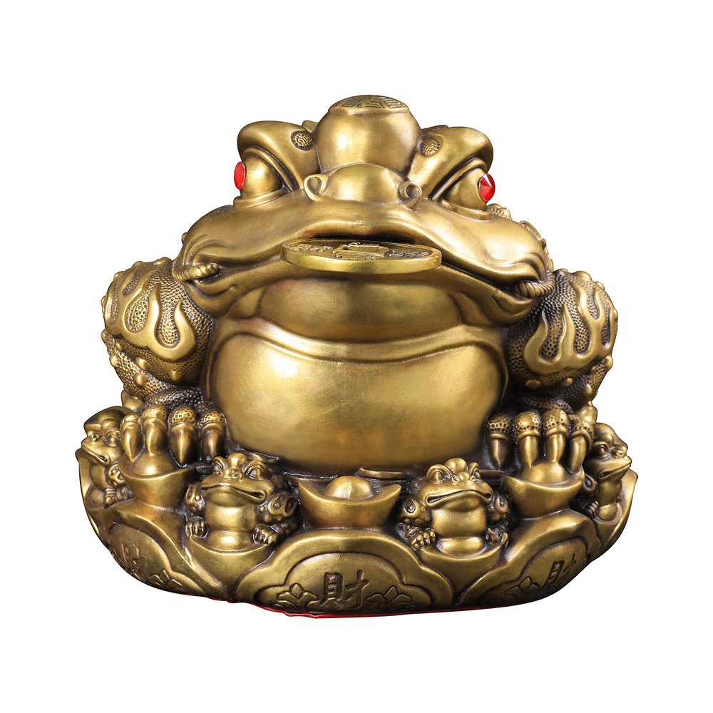 Chinese Fengshui Brass Gold Money Frog Three Legged Toad Statue Attract Wealth Business Gift Home Car Devoration (XL)