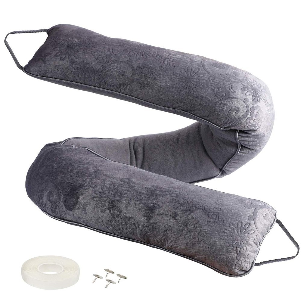 fowong Door Draft Stopper 38 Inch Weighted Under Door Draft Blocker Soundproofing Guard Wind Blocker with Hook Tapes for Easy Install, Grey