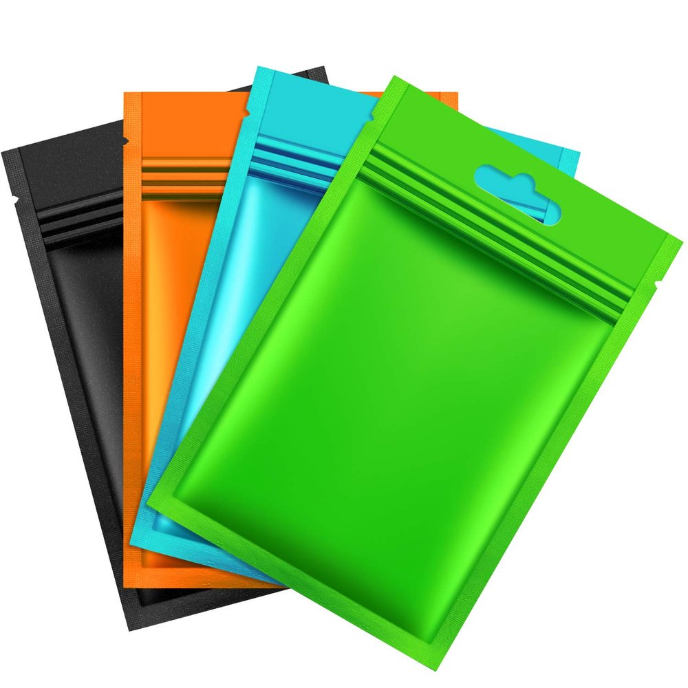 Hestya 200 Pieces Film Resealable Bags Polyester Odor Proof Bags Aluminum Foil Food Storage Metallic Flat Zipper Sealable Pouch for Small Business Candy Sample Packaging(3.1 x 5.1 Inch,Multicolor)
