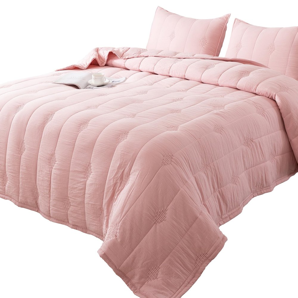 ANNA.Z HOME Twin Quilt Set, 2 Pieces Lightweight Microfiber Bedspread with 1 Pillow Sham, All Season Coverlet Bedding  Blush Pink Twin Set