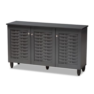 Baxton Studio Winda 3-Door Wood Entryway Shoe Cabinet in Dark Gray