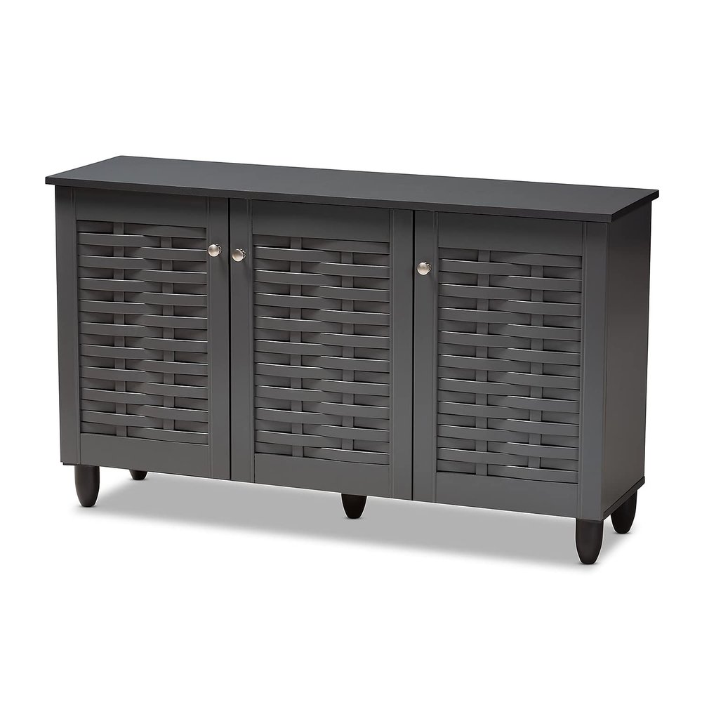 Baxton Studio Winda 3-Door Wood Entryway Shoe Cabinet in Dark Gray