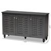 Baxton Studio Winda 3-Door Wood Entryway Shoe Cabinet in Dark Gray view 3