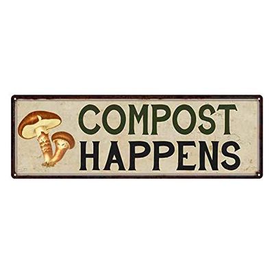 Compost Happens Sign Mushrooms Garden Patio Dcor Rustic Decor Vintage Signs She Shed Decorations Moms Tin Wall Art Plaque Plant Gardening Gift 8 x 24 Matte Finish Metal 108240016006