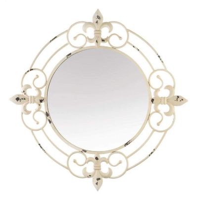 Accent Plus Antique White Fleur-De-Lis Wall Mirror 28x0.5x28