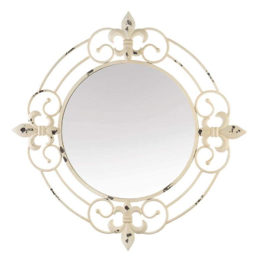 Accent Plus Antique White Fleur-De-Lis Wall Mirror 28x0.5x28