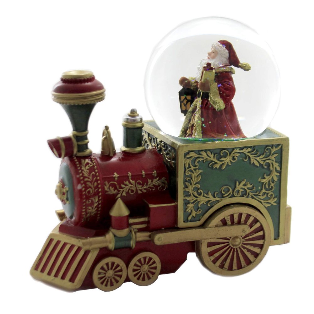 Roman 7.25-Inch Musical Santa with Train Glitterdome  100mm Snow Globe Tabletop Christmas Decoration