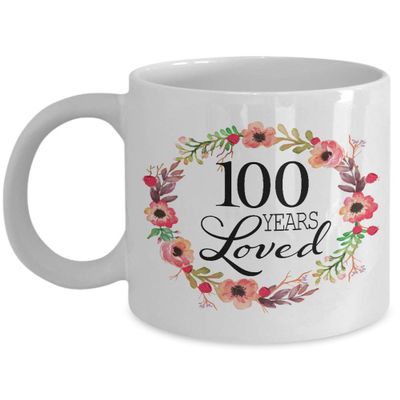 100th Birthday Gifts for Women - Gift for 100 Year Old Female - 100 Years Loved Since 1920 - White Coffee Mug for Wife Mom Nana Grandma Her