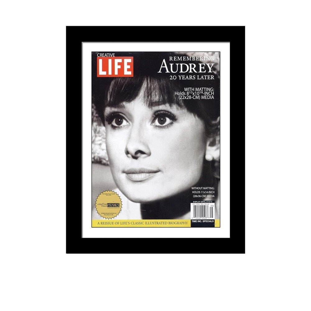 Creative Picture Frames 8.5 x 10.87 Magazine Frame with Full-Strength Glass, Holds Up To A 1/4" Thick Media with Installed Hangers for Easy Mounting, 11x14 Manhattan Black Frame with White Mat