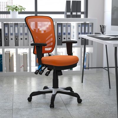 EMMA + OLIVER Mid-Back Orange Mesh Multifunction Executive Swivel Ergonomic Office Chair with Adjustable Arms
