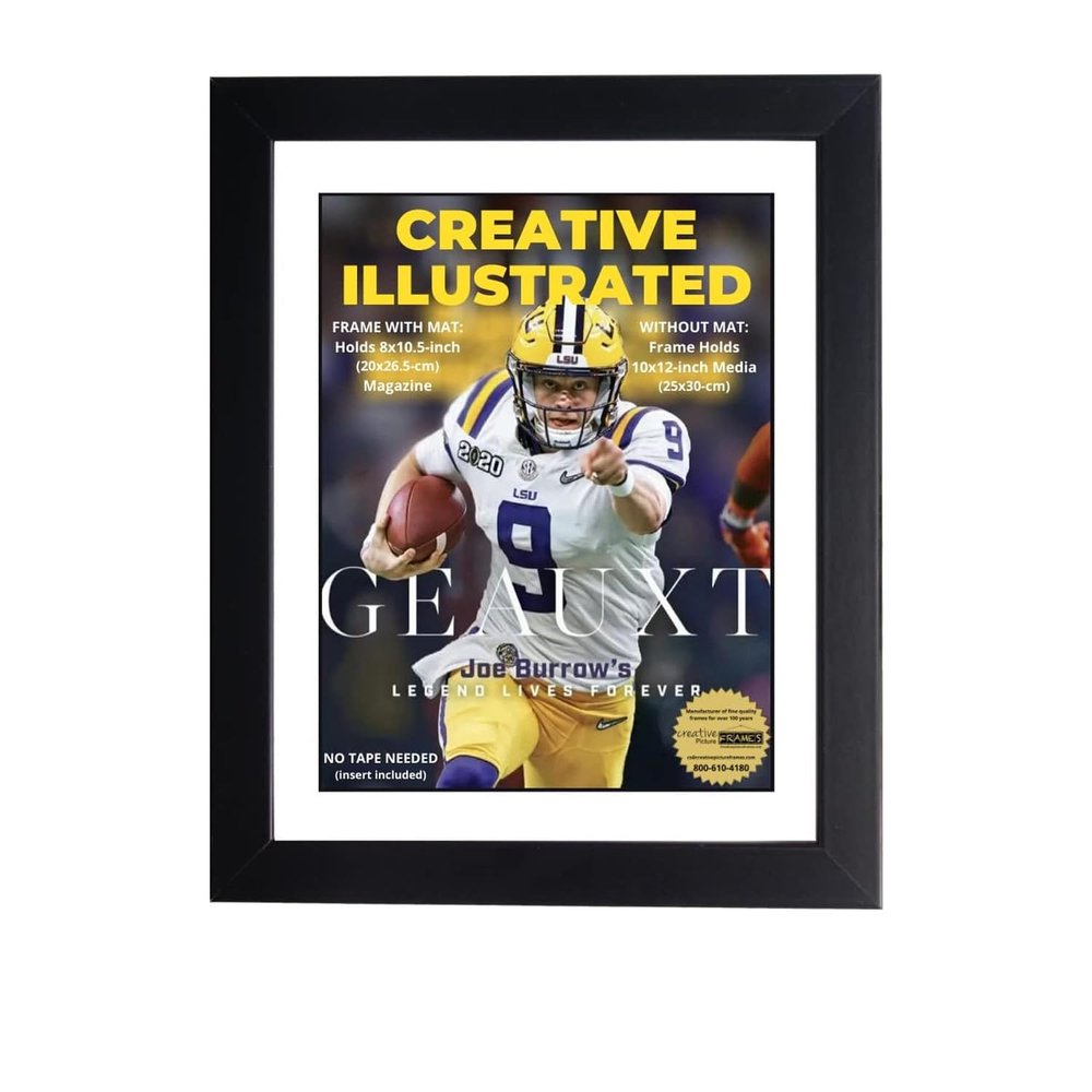 Creative Picture Frames 8 x 10.5 Magazine Frame with Full-Strength Glass, Holds Up To A 1/4" Thick Media with Installed Hangers for Easy Mounting, 10x12 Manhattan Black Frame with White Mat